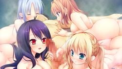 breasts censored chien game_cg group handjob miyauchi_airisu nude penis shiwasu_horio sorimachi_yuriko suzuki_kasumi yachigusa_nobara yakusoku_love_harem