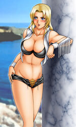 bamboo_(artist) beach blonde_hair blue_eyes blush breasts dead_or_alive female female_only human kitamura kitamura_(bamboo) kitamura_hips muscle nipple_slip nipples pubic_hair solo tina_armstrong