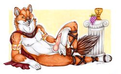 anthro artshow big canine canine_penis dhole eurofurence fur furry hands inviting lying male male_only no_humans penis roman solo