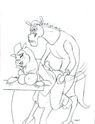 1boy 1girls anthro anthro_only ass breasts doggy_style equine grabbing_ass hope_p horse interspecies mr_horse nickelodeon ren_and_stimpy sex sheep straight table table_sex