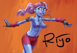 1girls 2d alien alien_girl alternate_costume blue-skinned_female blue_skin breasts clone_wars female nipples pantoran purple_hair riyo_chuchi solo star_wars tagme text topless tourbillon