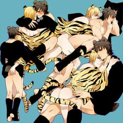 anal_sex cum cum_in_anus cum_inside fate/stay_night fate/zero fate_(series) gilgamesh gilgamesh_(fate) kirei_kotomine male multiple_males tagme tiger_print tiger_tail yaoi