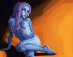 2d alien alien_girl blue-skinned_female blue_skin bohnen breasts clone_wars female nipples nude pantoran purple_hair riyo_chuchi solo star_wars tagme