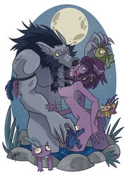 anthro armband artist_name artist_signature ass background blizzard_entertainment breasts deviantart draenei female licking_face long_hair male moon murloc night purple_skin scar standing_in_water veganya warcraft watermark worgen world_of_warcraft