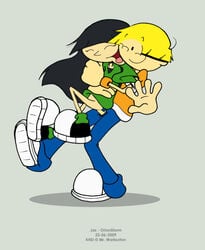 asian black_hair blond_hair canon_couple clothed clothed_sex codename:_kids_next_door happy_sex interracial kuki_sanban numbuh_3 numbuh_4 reverse_stand_and_carry_position stand_and_carry_position standing_sex straight_hair tagme teen_boy teen_girl teenager wallabee_beetles