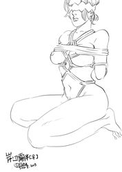 blindfold bound breasts diamond_is_unbreakable emg_(christain) female female_only jojo's_bizarre_adventure kneeling monochrome nude rohan_kishibe rope rule_63 shounen_jump side_view simple_background solo white_background