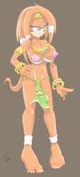 anthro black_nose blue_eyes breasts color echidna exposed_breasts eyes female female_only front_view fur furry furry_breasts furry_tail hair mammal monotreme neophyte-zero open_eyes open_mouth orange_fur orange_hair solo sonic_(series) standing tail tikal_the_echidna