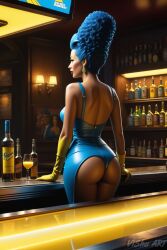 1girls 
 ai_generated ass_focus barmaid beer blue_hair gloves hair_blue long_hair marge_simpson realistic the_simpsons