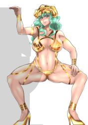 big_breasts bleach green_hair hair_ornament heels navel nelliel_tu_odelschwanck revealing_clothes soyuzu spread_legs thick_thighs