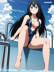 1girls ai_generated blesseddo boku_no_hero_academia cleavage long_hair looking_at_viewer my_hero_academia tsuyu_asui