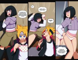 blue_eyes blush boruto:_naruto_next_generations childish_panties comic dark_hair embarrassed euf-dreamer hyuuga_hinata looking_at_self milf mirror_reflection mother_and_son naruto short_hair uzumaki_boruto yellow_hair