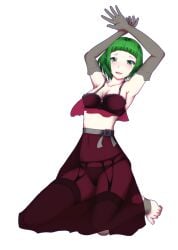 1girls 2018 armpits arms_up barefoot blunt_bangs blush brass_noise_flamenco_(vocaloid) breasts cleavage elbow_gloves ell182a_(masa_works_design) eyeshadow female full_body gloves green_eyes green_hair grey_gloves gumi gumi_(brass_noise_flamenco) looking_at_viewer masa_works_design medium_breasts midriff mv_character official_art open_mouth panties see-through short_bangs short_hair smile solo solo_female tagme thighhighs third-party_source toeless_legwear toes transparent_background transparent_clothing underwear vocaloid