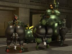 3d 6girls anal_vore android assaultron assaultron_(fallout) big_ass big_breasts breasts bubble_butt fallout fallout_4 fallout_76 femdom giantess haydee haydee_(game) huge_ass huge_breasts larger_female laser_gun only_female qzk_forte rifle smaller_female thick_thighs ultrakill v2_(ultrakill) vore wide_hips yuri