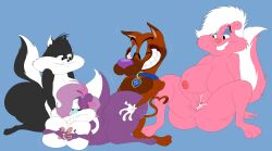 anthro big_breasts bimbette black_fur blastprocessing16 brown_fur canid canine canine canis cartoony collar feline feline female_masturbation fifi_la_fume great_dane happy_sex hi_res looney_tunes mammal nipples penelope_pussycat pink_fur purple_fur sex skunk tail teeth tiny_toon_adventures vagina warner_brothers