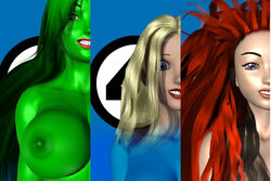 3d 3d_(artwork) 3girls areolae big_breasts blonde_hair blue_eyes breasts busty cleavage fantastic_four female female_only green-skinned_female green_eyes green_hair green_skin huge_breasts hulk_(series) human inhumans invisible_woman large_breasts light-skinned_female light_skin lipstick marvel marvel_comics medusa_(inhumans) multiple_girls nipples red_hair sailmaster-seion she-hulk sue_storm