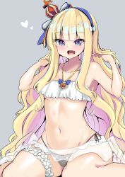 1girls amulet azur_lane bikini bikini_bottom bikini_top black_panties blonde_hair blue_eyes crown edoara eyebrows_visible_through_hair female_human hair_ribbon light-skinned_female light_skin long_hair looking_at_viewer love_hearts on_knees pale-skinned_female pale_skin queen_elizabeth_(azur_lane) royal_navy_(azur_lane) side_tie_panties solo swimsuit thick_thighs thighs