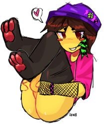 eyebags femboy femboy_focus ibw8 infected_(regretevator) leg_grab male_focus messy_hair messy_linework paws regretevator roblox roblox_game robloxian scene_hair self_upload tagme tagme_(artist) text_bubble thighhighs watermark white_background yellow_body ♡