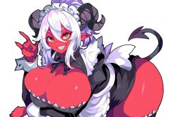 1girls ai_generated demon demon_girl female grin large_breasts looking_at_viewer maid maid_uniform nephel novelai original original_character red_skin simple_background white_hair