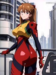 1girls ai_generated asuka_langley_sohryu blesseddo long_hair looking_at_viewer looking_back neon_genesis_evangelion plugsuit round_ass