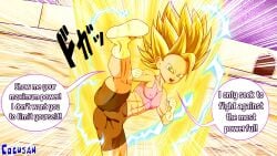 abs angry blonde_female blonde_hair bra_(dragon_ball) cocusan925 dragon_ball_multiverse electricity female green_eyes kicking solo son_bra super_saiyan super_saiyan_2 tagme