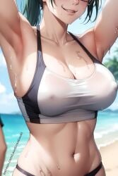 1girls ai_generated armpit_crease armpit_fetish armpit_focus armpits arms_up big_breasts bikini bikini_bottom bikini_top blush blush_lines blushing_at_viewer breasts brown_eyes cleavage covered_nipples curvy curvy_figure drenched erect_nipples female glasses green_hair heavy_breathing jujutsu_kaisen lewdcreationsai looking_at_viewer navel navel_fetish ponytail soaked solo solo_female solo_focus sweat sweatdrop sweating sweaty sweaty_body sweaty_breasts sweaty_butt tagme thick thick_ass thick_legs thick_thighs thighs wet wet_body zenin_maki