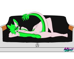 absurd_res altitude_e. andromorph anthro cuntboy flat_chested genitals hi_res intersex item_dragon licking licking_lips looking_at_viewer lounging lying on_side pussy tongue unknown_artist