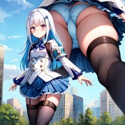 1girls 2kanm ai_generated aqua_panties ass blue_panties breasts from_below lize_helesta long_hair nijisanji panties skirt small_breasts solo solo_female solo_focus two_tone_hair underwear upskirt virtual_youtuber vtuber