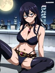 ai_generated blesseddo blue_eyes boku_no_hero_academia cleavage long_hair looking_at_viewer midnight_(my_hero_academia) my_hero_academia thighhighs