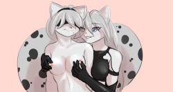 anthro anthro_only barsik big_breasts blindfold blush breasts canid canine duo felid feline female female/female hi_res high_heels huge_breasts human humanoid lesbian_couple mammal nier:_automata nipples raccoon_dog short_hair softspecies solo solo_female squatting tanuki wedgie white_hair yorha_2b yorha_a2