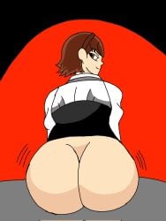 ass big_ass bottom_heavy bottomless braid brown_hair female kingsora8438770 looking_at_viewer looking_back makoto_niijima megami_tensei persona persona_5 sitting thick_ass