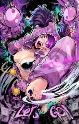 1girls athletic_female barefoot black_toenails bra feet juri_han open_mouth pajamas panties reiq street_fighter street_fighter_6 toenail_polish toes tongue tongue_out