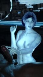 1boy 1boy1girl 1girls blue_hair blue_skin cortana female halo_(game) halo_(series) halo_infinite nipples short_hair the_weapon_(halo_infinite) unknown_artist