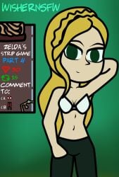 blonde_female blonde_hair bra brassiere breasts breath_of_the_wild looking_at_viewer nintendo nintendo_switch partially_clothed pose posing princess_zelda striped striped_clothing stripgame the_legend_of_zelda twitter_strip_game_(meme) zelda_(breath_of_the_wild)