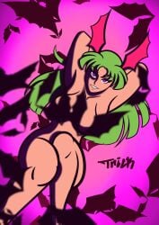 bats bedroom_eyes capcom creative_censorship darkstalkers green_hair hips morrigan_aensland nude purple_eyes smile succubus succubus_wings tricktownsend(artist) wide_hips