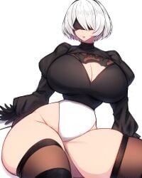 1girls beauty_mark big_breasts blindfold blindfolded bodysuit child_bearing_hips cleavage cleavage_cutout clenched_teeth eyes eyes_covered fat_ass female female_focus female_only hair huge_breasts light-skinned_female light_skin massive_breasts mole mole_under_mouth nier nier:_automata nier_(series) open_mouth rikuguma short_hair tagme thick_ass thick_thighs thighhighs thighs white_hair wide_hips yorha_2b