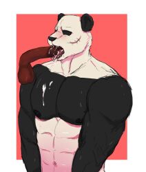 abs anthro balls bear beastars blush bodily_fluids cum cum_in_mouth cum_inside cum_on_chest cum_on_face cum_on_penis cupcake2007 disembodied_penis fellatio fur gay genital_fluids genitals giant_panda gouhin gouhin_(beastars) male mammal multicolored_body multicolored_fur muscular muscular_male nipples nude oral penile penis scar sex simple_background solo tongue tongue_out