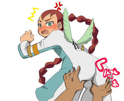 ass ass_grab braided_ponytail butt gay hands_on_ass inazuma_eleven looking_at_viewer male male_only sein_(inazuma_eleven) surprised tagme wings yaoi