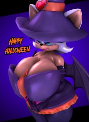 3d big_breasts halloween rouge_the_bat sonic_(series) tagme theashsfm witch witch_costume witch_hat