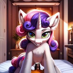 1boy 1girls ai_generated equid equine female friendship_is_magic furry furry_only hasbro horse male my_little_pony pink_hair pony purple_hair quadruped sweetie_belle_(mlp) unicorn