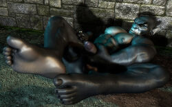 3d anthro balls barefoot blue_skin boner darkviper199027 erection feet foot_fetish furry looking_at_viewer male male_only masturbation muscles muscular no_humans nude panthro penis pointy_ears precum presenting solo thundercats