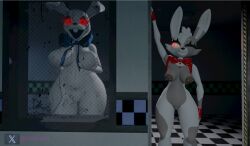 2girls 3d 3d_(artwork) anthro big_breasts big_thighs bunny_costume bunny_girl female female_only five_nights_at_freddy's five_nights_at_freddy's:_security_breach furry furry_only glowing_eyes grabbing_own_breast looking_at_viewer nude_female pierced_nipples piercing samtrix seductive tagme vanny_(fnaf) white_fur