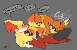 anthro blush braixen buizel delphox doggy_style ejaculation female from_behind_position from_front_position fucked_silly generation_4_pokemon generation_6_pokemon group group_sex hi_res kai_(mr.smile) kyle_(braixenfan) larger_female larger_penetrated lying male male/female male/male missionary_position mr._smile mr.smile nintendo on_back penetration pokemon pokemon_(species) sandwich_position sex size_difference