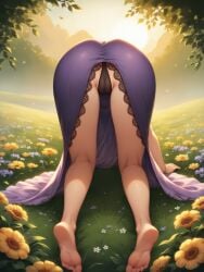 ai_generated angel_light angel_light_(artist) ass behind blonde_hair cameltoe disney disney_princess dress feet from green_eyes kneeling panties princess rapunzel tangled