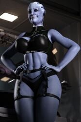 1girls 3d 3d_(artwork) abysso alien alien_girl alien_humanoid asari big_breasts bioware blue-skinned_female blue_body blue_eyes blue_skin clothed clothed_female curvaceous curvy curvy_figure electronic_arts female female_only hair_tentacles hands_on_hips hips hourglass_figure huge_breasts humanoid ladyabysso large_breasts liara_t'soni lips mass_effect navel panties slim_waist smile smiling smiling_at_viewer solo tentacle_hair thighs video_game_character waist