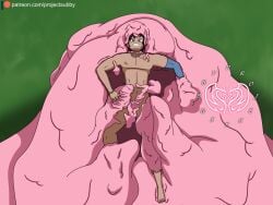 1boy 1girls aggressive aggressive_female assertive assertive_female femdom monster_girl original_character original_characters pink_body projectsubby restrained reverse_rape slime slime_girl slime_monster
