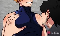 2boys aizawa_shouta animated bakugou_katsuki big_pecs black_hair blonde_hair boku_no_hero_academia eraserhead gay gay_sex katsuki_bakugou male male_only my_hero_academia nipple_play nipple_suck no_sound no_visible_genitalia pecs reikkn shouta_aizawa sleeveless sleeveless_shirt sucking_nipples sucking_on_nipple tagme video