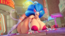 1girls 3d big_belly blue_hair cat_ears cat_girl cat_tail claws darkstalkers felicia_(darkstalkers) female female_pred huge_breasts posing post_vore thick_thighs thunder_thighs vore vore_belly weight_gain weirderworkz white_tail