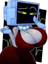 alternate_body_type big_breasts female huge_breasts karen_plankton nickelodeon no_mouth pearl_necklace red_dress robot_girl screen_face screen_head spongebob_squarepants tagme tight_clothing