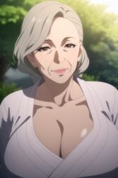 1girls ai_generated big_breasts cleavage gilf grandmother huge_breasts mature_female ultrahentaisai