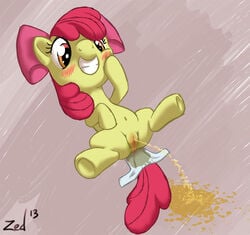 apple_bloom_(mlp) blush cub cutie_mark_crusaders diaper female feral friendship_is_magic my_little_pony pee peeing smile soiling_bottomwear urine what young zed001